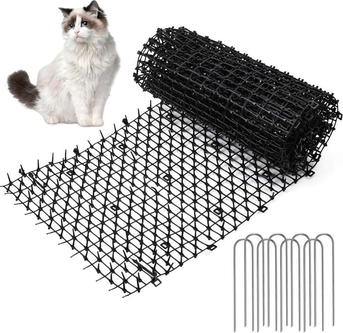 2 meter kattenafweerstrips - barrière voor dieren - 200 x 30 x 22 cm doornrooster - spikes - kattenverjager - 8 U-vormige grondankers - dierenverschrikker — afbeelding 1