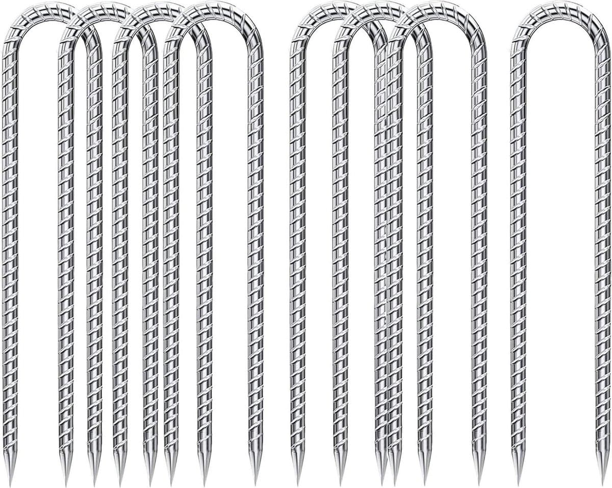 30 cm lange grondanker haringen - 8 stuks U-haken bodemspijkers - verzinkt bevestiging voor trampoline camping tenten luifels kippenhok — afbeelding 1