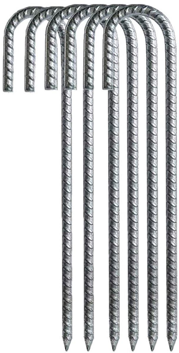 Grondankers - 6 Stuks - 30x7cm - J-vormig - Roestwerend grondanker - Gegalvaniseerd staal - Ø10mm - Zilver - Voor het bevestigen van kleinere objecten zoals luifels en kampeertenten — afbeelding 1