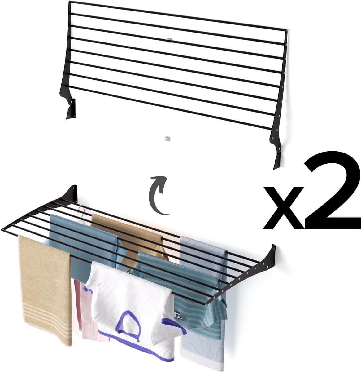 2x Foxydry Fold 116 cm black wasdroogrek wandmontage clicksysteem - 116 x 50 x 10 cm — afbeelding 1