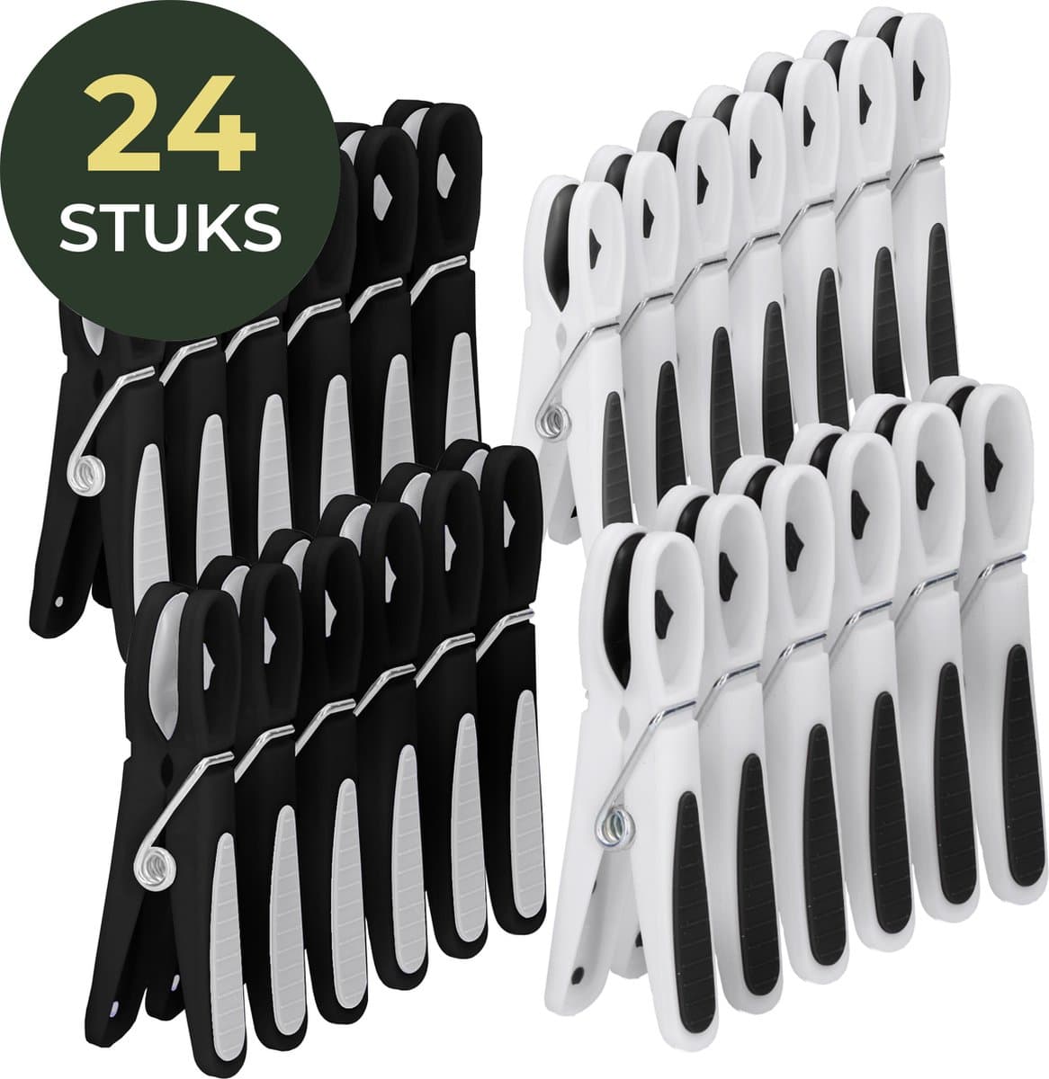 Gandria Wasknijpers 24 Stuks - Kunststof Wasknijpers - Set van 24 Plastic Knijpers - Wasrek Knijpers 10 Kg - Zwart/Wit en Wit/Zwart — afbeelding 1