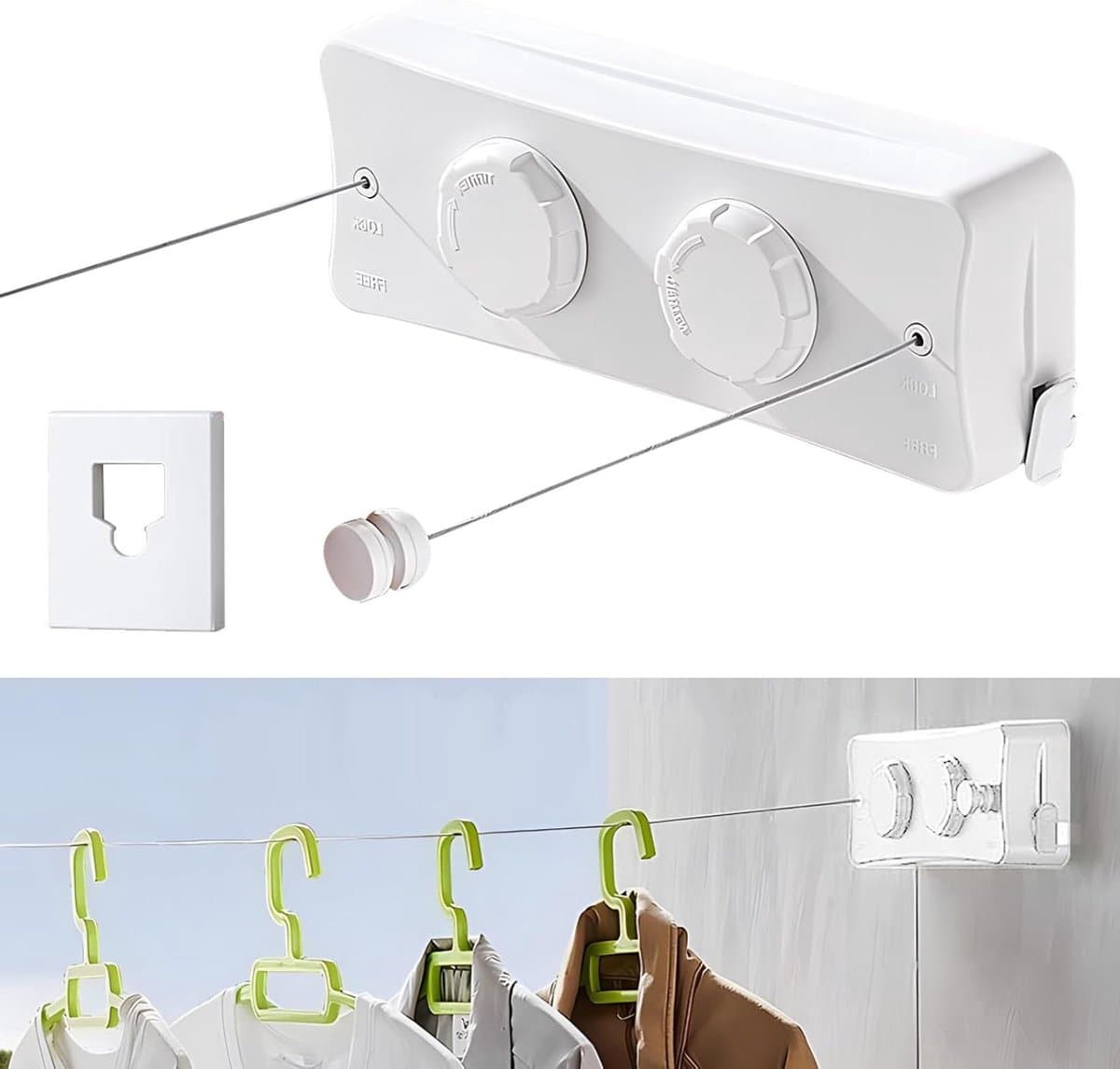 Retractable Clothesline - 5.1 m Washing Line - Wall Mounted Laundry Rack - Space Saving Dryer — afbeelding 1