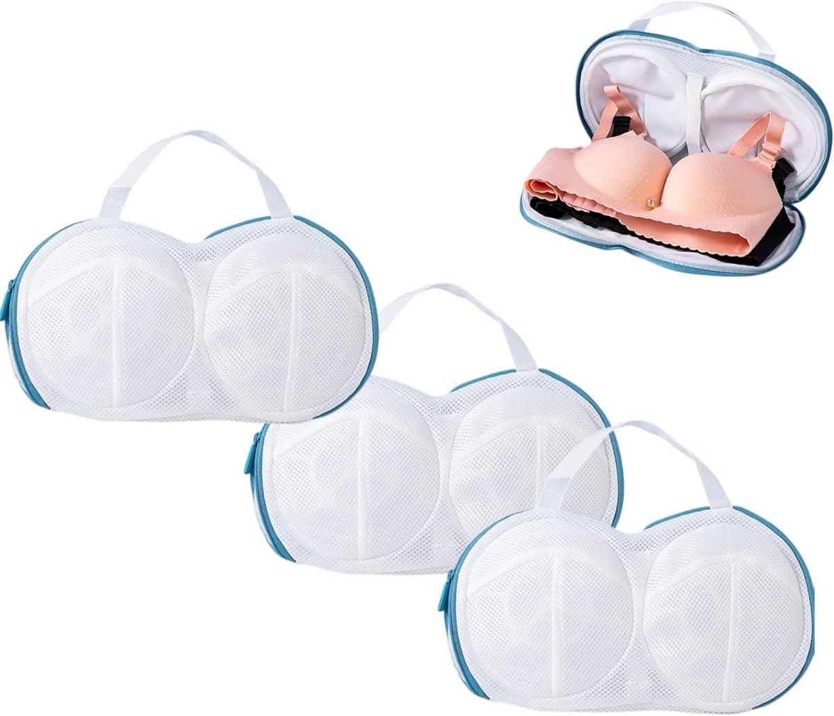 3x Bh Waszakken - Lingerie Wasnetje voor Wasmachine - Waszakjes voor Ondergoed & Beha - Anti-Vervorming & Bescherming - Wasnet met Rits & Handvat - Geschikt voor Cup A t/m C - 35x19 cm — afbeelding 1