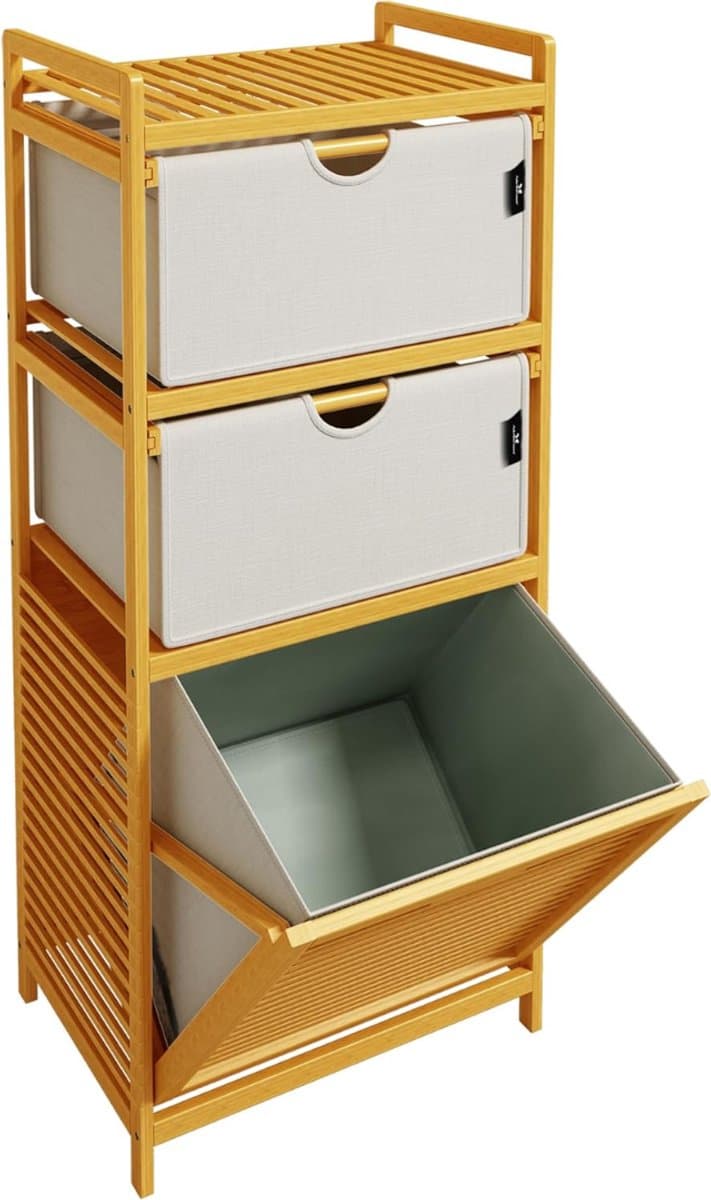 CLVP® Wassorteerder 3 Vaken - Wasmand - Wassorteerder - Lichtgrijs en lichtbruin — afbeelding 1