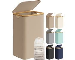 SONGMICS LCB509N01V1 - Wasmand - Opklapbaar Deksel - Afneembare Waszak - Bamboe Handgrepen