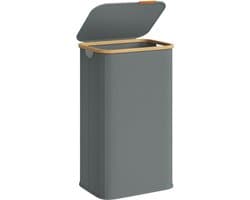 SONGMICS LCB518GN01 - Wasmand met Deksel - Opvouwbaar en bamboe Frame - Voor Wasruimte Slaapkamer Woonkamer