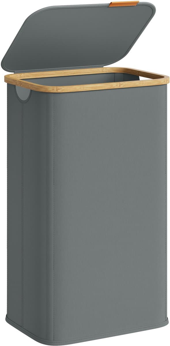 SONGMICS - Wasmand - Wasmand met Deksel - Opvouwbaar en Bamboe Frame - Voor Wasruimte Slaapkamer Woonkamer — afbeelding 1