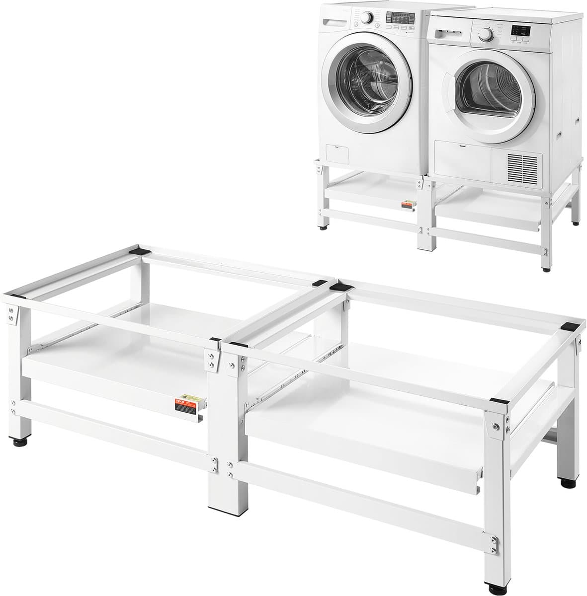 VEVOR Wasmachineonderstel 355 mm Hoog, Wasmachineverhoger met Uitschuifbaar Schap, Draagvermogen van 318 Kg, Antislipvoetjes, Wasdrogeronderstel, Sokkel, Universeel Compatibel, Wit, 2-Pack — afbeelding 1