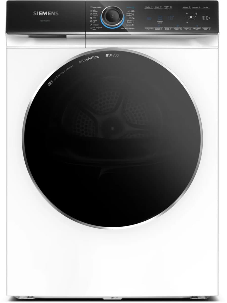 Siemens WR47B2C40, Vrijstaand, Voorlader, Warmtepomp, Wit, Draaiknop, Touch, Rechts — afbeelding 1