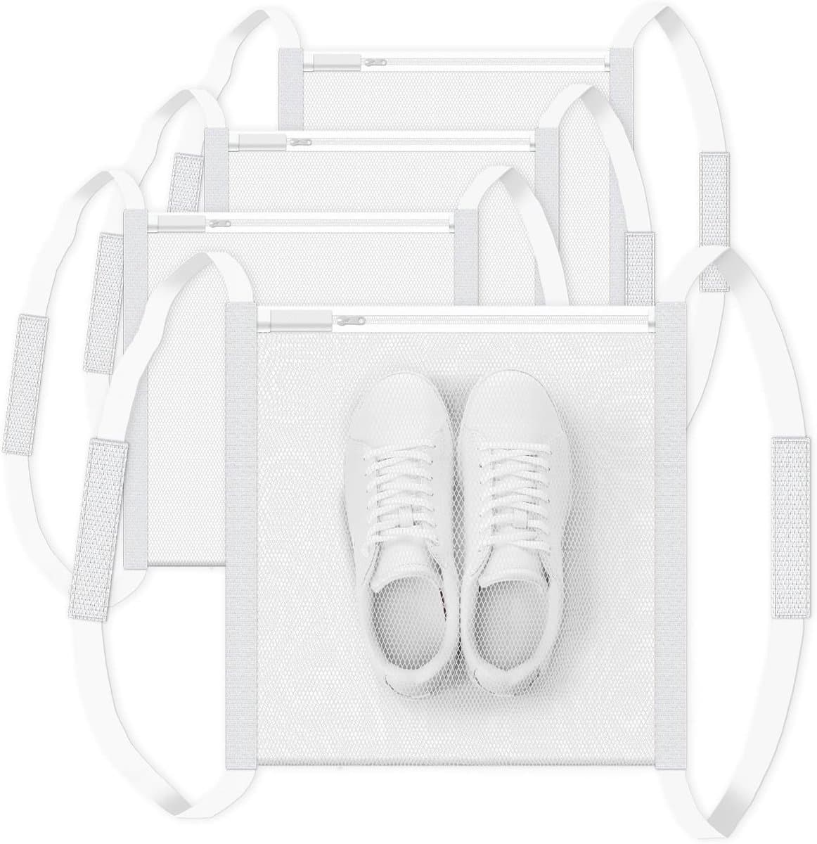 Waszak-waszak schoenen-waszak voor schoenen-4-pack sneaker was- en droognetzakken - Grote schoenen- en kledingtas met rits en klittenbandsluiting - Wasmachinenetzak - Past op de meeste drogerdeuren - Wit - 40 x 40 cm — afbeelding 1