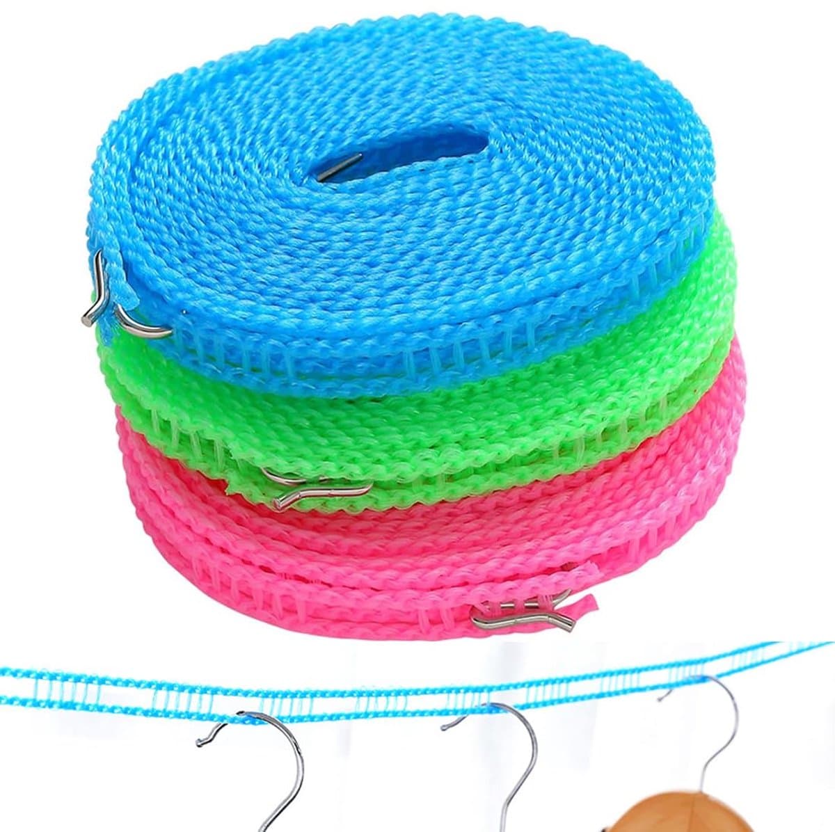 Pack of 3 Outdoor Washing Lines, 3 Metres, Outdoor Clothes Rack, Outdoor Clothesline, Camping Clothes Hangers for Indoor and Outdoor Use — afbeelding 1
