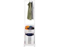 Eleganca Wasmand met ophangrek - H174 x B44 x D33 cm - Wasbox organizer – Wassorteerder met 2 vakken – Kunststof/Metaal – Wit