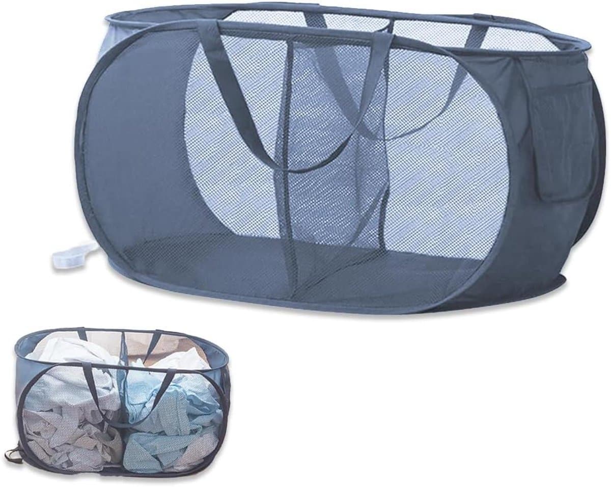 1. Pop-up Laundry Basket with 2 Compartments and Reinforced Handles 2. Foldable Laundry Basket with Mesh Design and Small Size 3. Small Folding Laundry Basket with Reinforced Handles and 2 Compartments — afbeelding 1