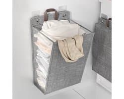 Wasmand - Opvouwbare Wasmand - Katoen en linnen - Met Deksel - Smalle - Afneembare zak - Reisgoederen - Opvouwbare Mand Vuile Was - Plooimand - Ophangbare - Voor wasruimte, slaapkamer - 48*36*12cm - Grijs