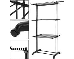 Springos Wasrek - Droogtoren - Droogrek - 4 - Etages - Inklapbaar - Inclusief- Wielen - Draaibaar - 180x75,5x49 cm