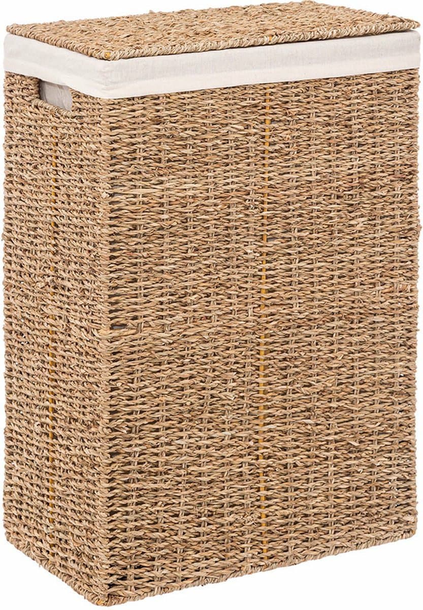 5Five Wasmand - riet - met deksel - rechthoekig - 38 x 23 x 55 cm - 40 liter — afbeelding 1