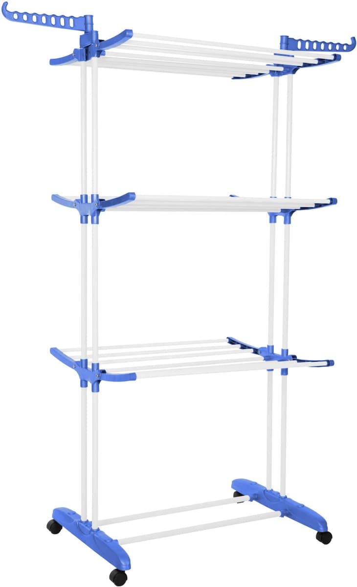 Springos Wasrek - Droogtoren - Droogrek - 4 - Etages - Inklapbaar - Inclusief- Wielen - Draaibaar - 170x75,5x57 cm — afbeelding 1