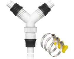 Dubbele Afvoer voor Wasmachine - Afvoeradapter voor 20-31mm Slangen, Uitgang 36mm, Inclusief 3 Klemmen