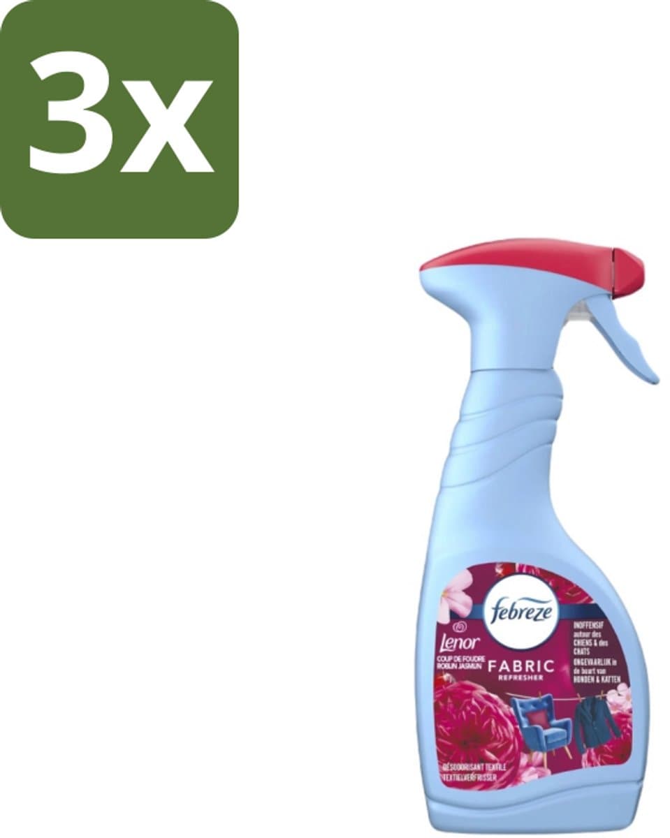 3 x Febreze – Textielspray – Robijn Jasmijn – 500 ml - Textielverfrisser - Textielgeur - Geurverwijdering - Jasmijngeur - Robijngeur — afbeelding 1