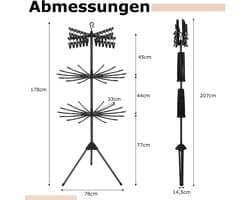 COSTWAY 3-traps droogrek, inklapbaar, 178 cm, vrijstaand droogrek met 24 clips en 32 stangen, ruimtebesparende handdoekdroger met 360 graden draaibare armen, zwart