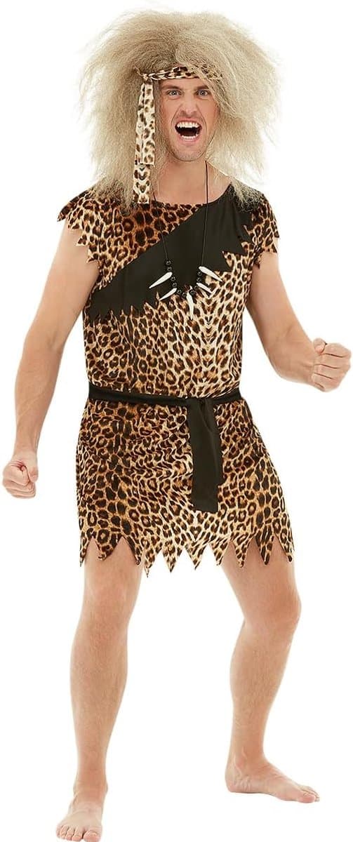 | Holbewoner kostuum voor mannen Stenen tijdperk, Prehistorisch - Kostuum voor Volwassenen, Accessoire verkleedkleding en rekwisieten voor Halloween, carnaval & feesten Maat - XL - Bruin — afbeelding 1