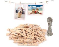 Houten wasknijpers - Kleine klemmen - Foto's ophangen - Natuurlijk materiaal - 120 stuks - Houtkleur