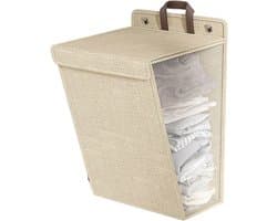 Opvouwbare wasmand met deksel en handvat - groot 40 liter - beige - waterdicht