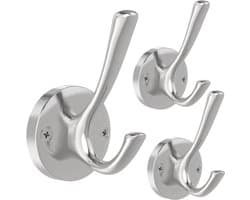 Badjashaak van geborsteld nikkel, handdoekhaak, 3-pack kledinghaken, zware haken voor de bijkeuken, dubbele badjashaken, wandmontage, hoedenhaken voor hal, badkamer, keukenkast