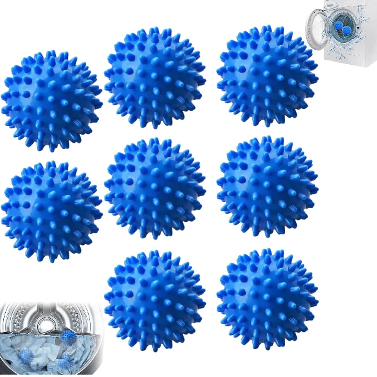8 stuks - Reinigingsballen voor de was - Wasballen voor de wasmachine - Droogballen - Antiklit- en vlekverwijderingsballen - Blauw - 6,5 cm - Herbruikbaar - Voor pluizige kleding - Geschikt voor wasmachines en drogers — afbeelding 1