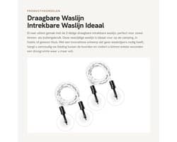 Waslijn Intrekbaar - Draagbaar - Haken/Zuignappen - Campingaccessoires - Voor Binnen/Buiten - Rubberband - Drooglijn