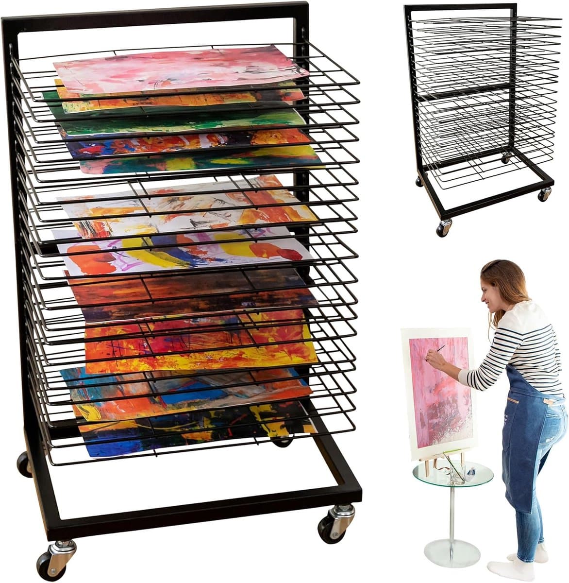 Kunst droogrek – schilderij droogrek met 19 verstelbare planken, metalen tekeningenrek, ruimtebesparend voor atelier en klas — afbeelding 1
