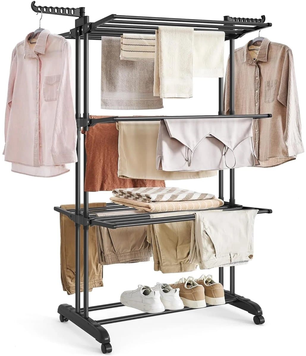 House Of Atelier - Kledingdroger - Kledingrek - 4-Laags Kledingrek Met Wielen - Opvouwbaar - Grote Capaciteit tot 35kg - 64x75x170cm — afbeelding 1