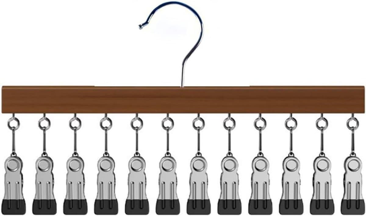 Massief houten haakclip, houten waslijn met 12 clip voor jeans Rokken sokken broekhangers 38x21cm — afbeelding 1