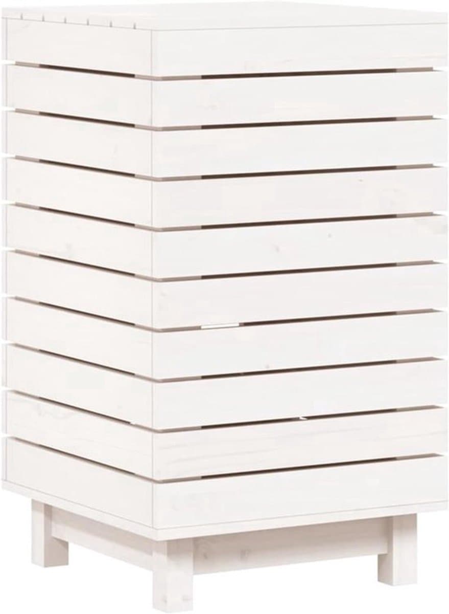 Wasmmand – Wasbak – Wascontainer – Mand Voor Wasgoed – Waskorf – Massief Dennenhout – Ruim Formaat 44x44x76 cm – Afdekbare Deksel & Wandmontage — afbeelding 1