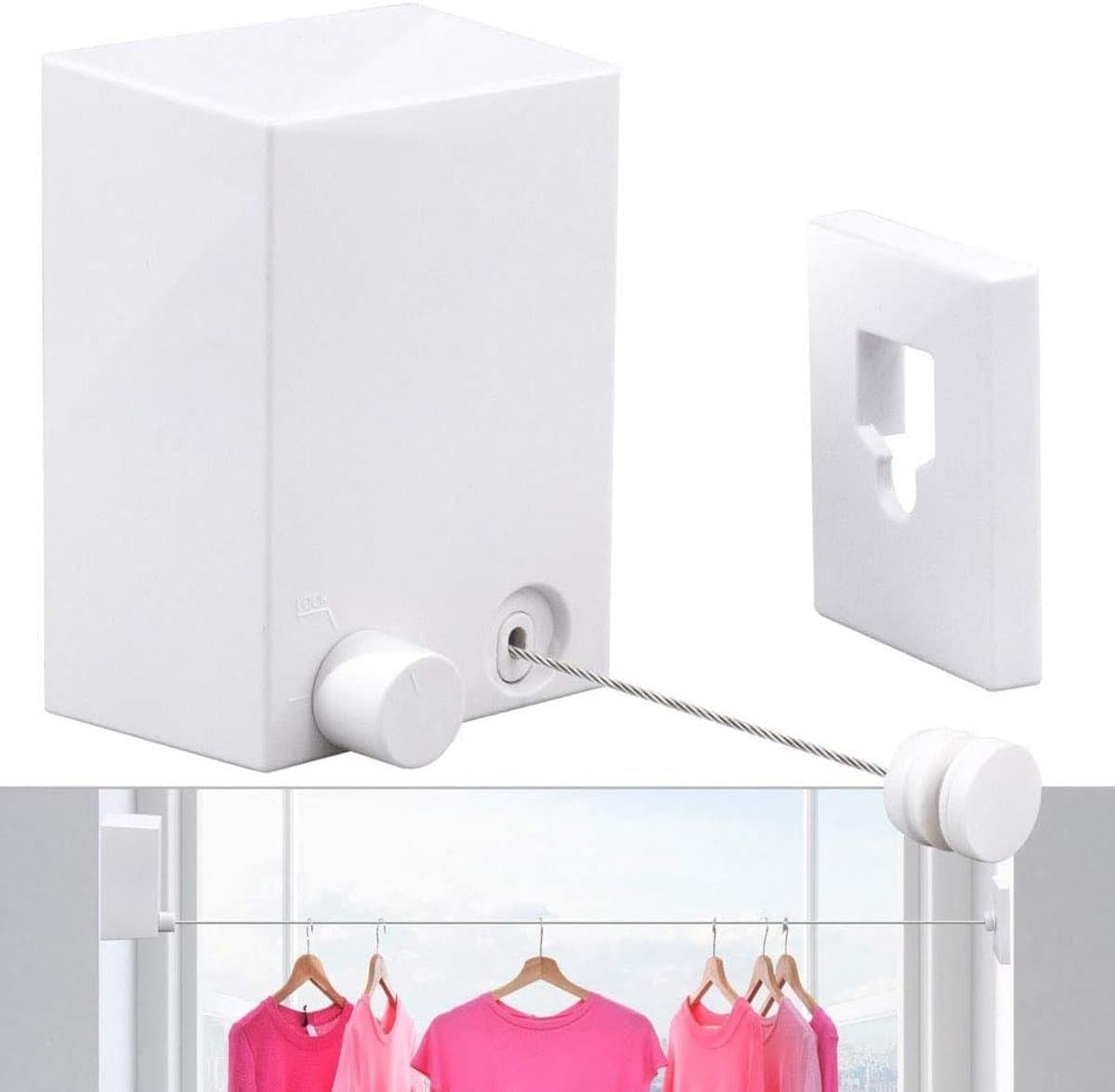 Dailygoods- Waslijn Uittrekbaar 4,2 m - Wandmontage - Roestvrijstalen Staaldraad - Duurzaam - Waterdicht - Eenvoudige Installatie - Wasdroger — afbeelding 1