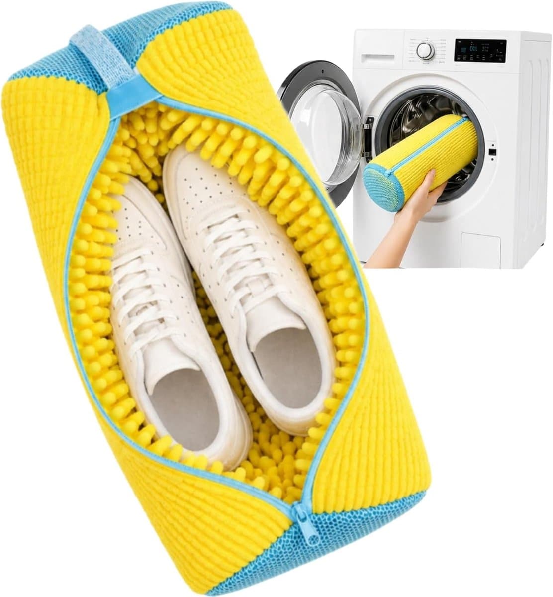 Schoenwaszak voor wasmachine - Geel - Herbruikbare pluche waszak met ritssluiting - Voor sneakers en sportschoenen — afbeelding 1