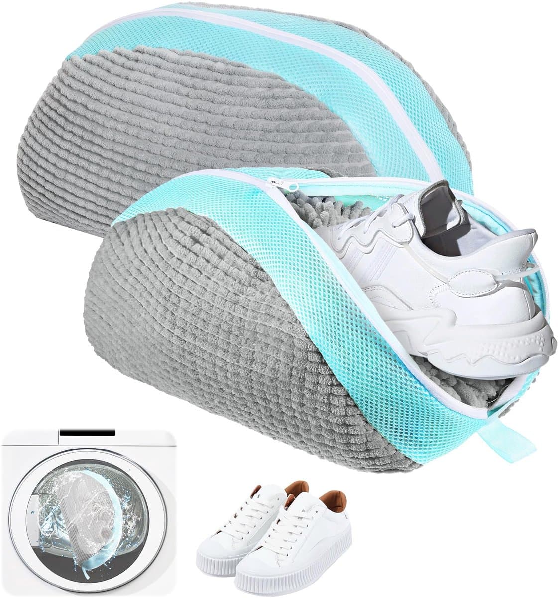 Dailygoods - Schoenwaszak, waszak, 2 stuks, ritssluiting, waszak voor schoenen, anti-vervorming, licht en draagbaar, herbruikbaar wasnet, waszak voor sneakers, grijs, 39 x 25 x 9 cm — afbeelding 1