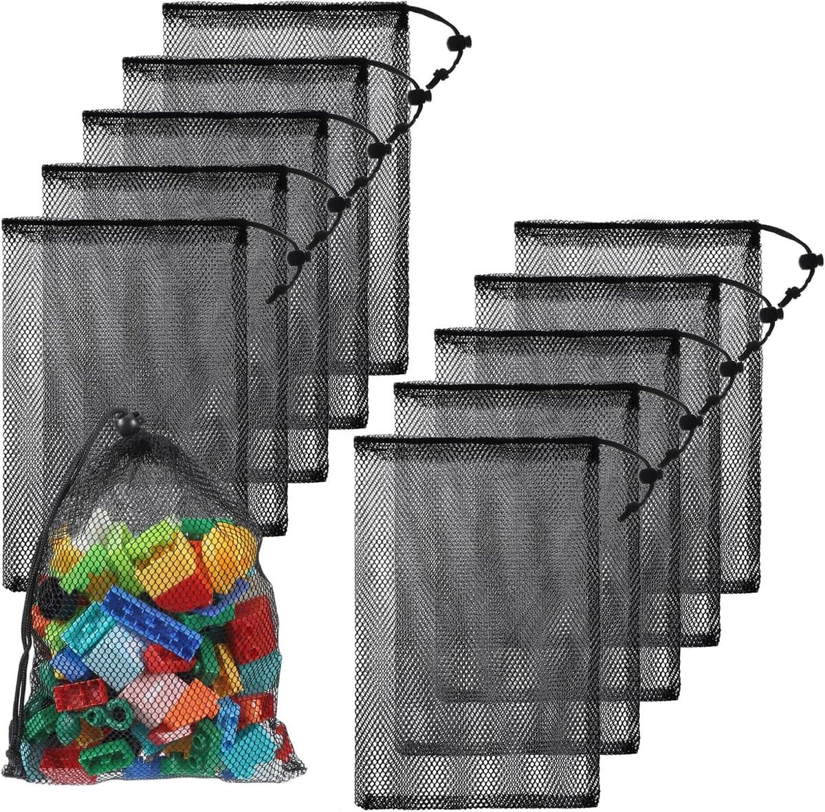 SnelShoppen - 10 Stuks 20x30cm Nylon Mesh Waszakken met Trekkoord, Duurzame en Lichtgewicht Opbergzakken voor Sportuitrusting, Wassen en Meer — afbeelding 1