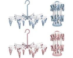 Thijox - 2 stuks sokkendroger hangend, sokken ophanger met 20 clips, ideaal voor wasrek, camping, ondergoed en kleine kleding - Roze, Blauw
