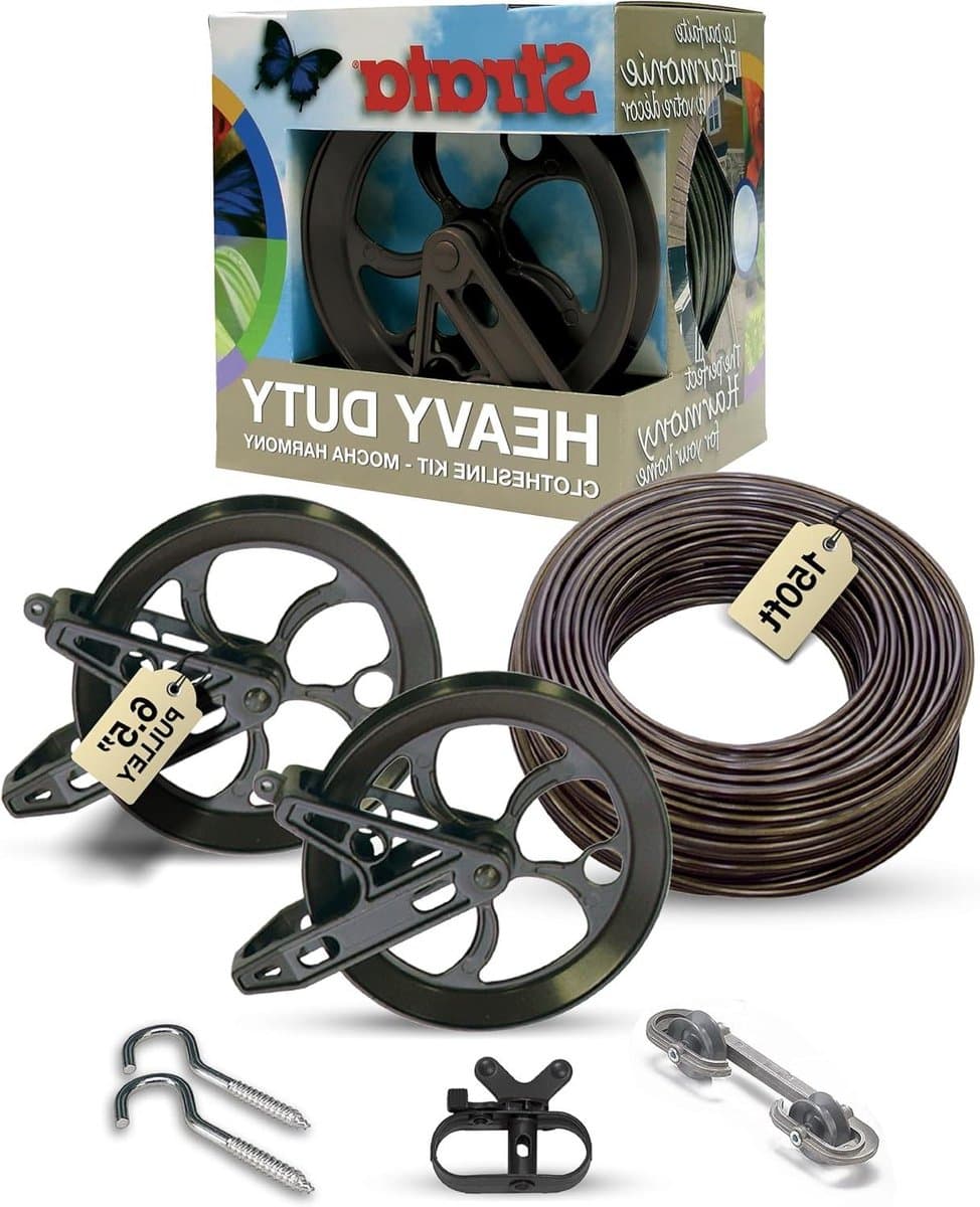 Waslijn Kit - Kledinglijn Buiten - Kleding Drogen - Roestvrij Staal PVC - 150 Voet - Brons — afbeelding 1