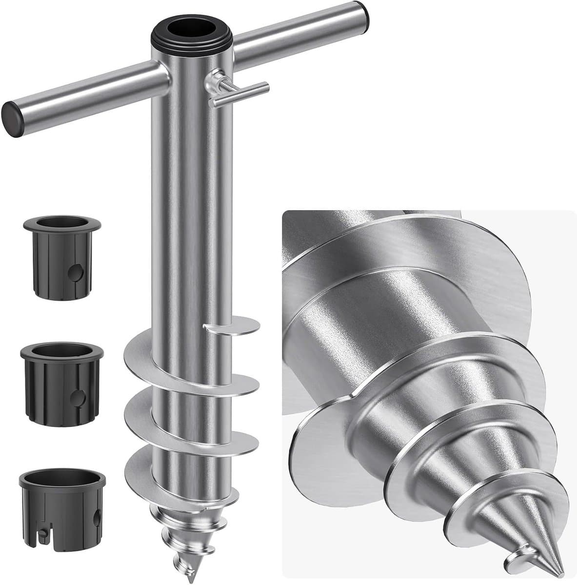 Parasol grondanker voor patio, schroef in de grond houder, 42 cm aardspike basis voor parasol met 3-5 cm paal, ideaal voor strand en tuin. — afbeelding 1