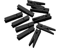Houten Klemmen - Mini Knijpers - Foto's Ophangen - Decoratieve Clips - 35 cm - Zwart