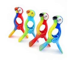 JHUBERS- Strandhanddoek Clips - 4x Papegaaienstijl - Grote Haringen - Voor Ligbedden/Ligstoelen - Max. 6,3 cm Opening - Stevig Kunststof - Handdoekclips