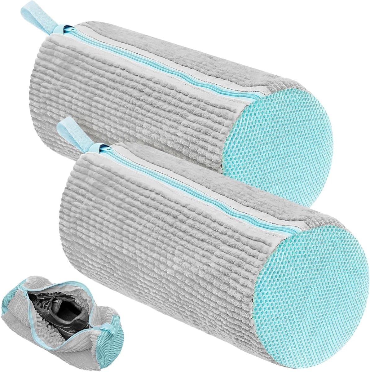 Schoenwaszakken voor de wasmachine - Set van 2, ideaal voor het reinigen van schoenen, wasnet voor schoenen, 360° reiniging, geschikt voor droger (grijs, 39 x 19 cm) — afbeelding 1
