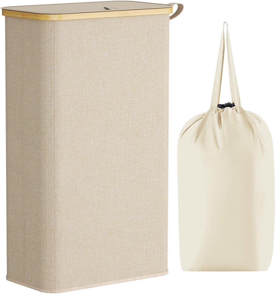 Dailygoody - Slimme Wasmand - Vouwbare Wasmand - Beige - 75 Liter - Ideaal voor Kleine Ruimtes - Perfect voor Slaapkamer en Badkamer — afbeelding 1