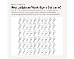 Dailygoods- Wasknijpers 60 Stuks - Roestvrij Staal - Duurzaam - Antislip - Winddicht - Voor Binnen/Buiten - Compact en Draagbaar - Waslijnclips