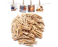 Dailygoods- Wasknijpers 100 Stuks - Mini-Wasknijpers 25 mm - Houten Klemmen - Milieuvriendelijk - Duurzaam - Voor Decoraties en Foto's