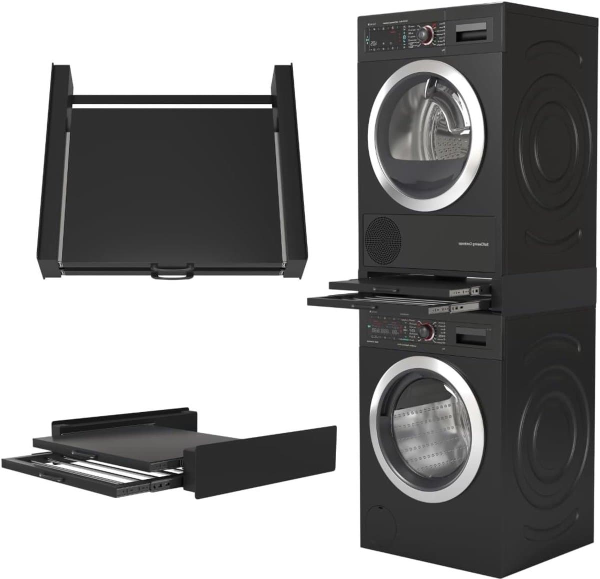 Tussenstuk Wasmachine Droger - Stapelkit Plateau - Ruimte Besparen - Met Uittrekbaar Droogrek - 54 x 60 x 15 cm — afbeelding 1