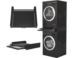 Tussenstuk Wasmachine Droger - Stapelkit Plateau - Ruimte Besparen - Met Uittrekbaar Droogrek - 54 x 60 x 15 cm