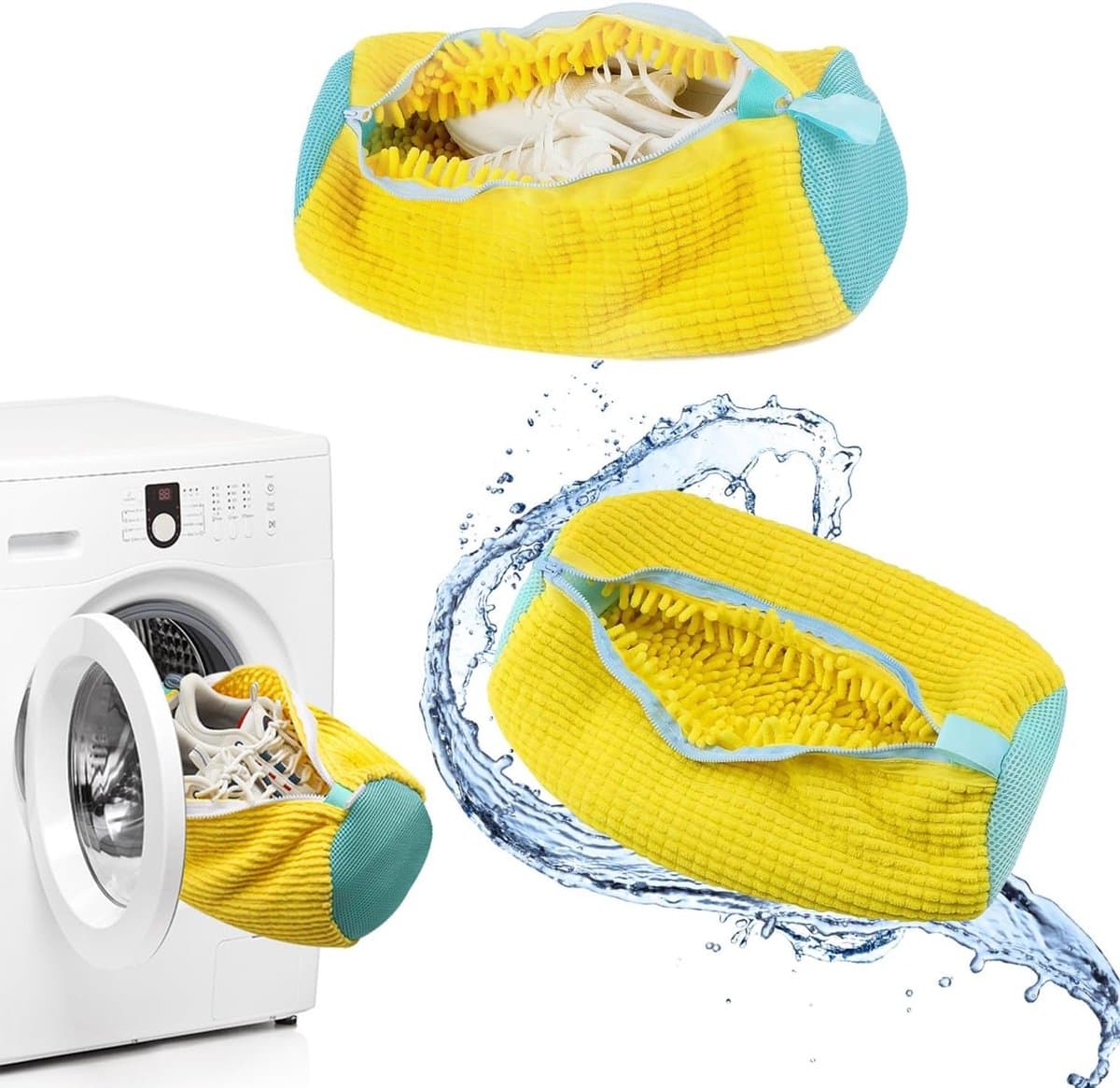 Waszakken voor schoenen met ritssluiting, herbruikbaar en effectief voor delicate was, 2 stuks, geel — afbeelding 1